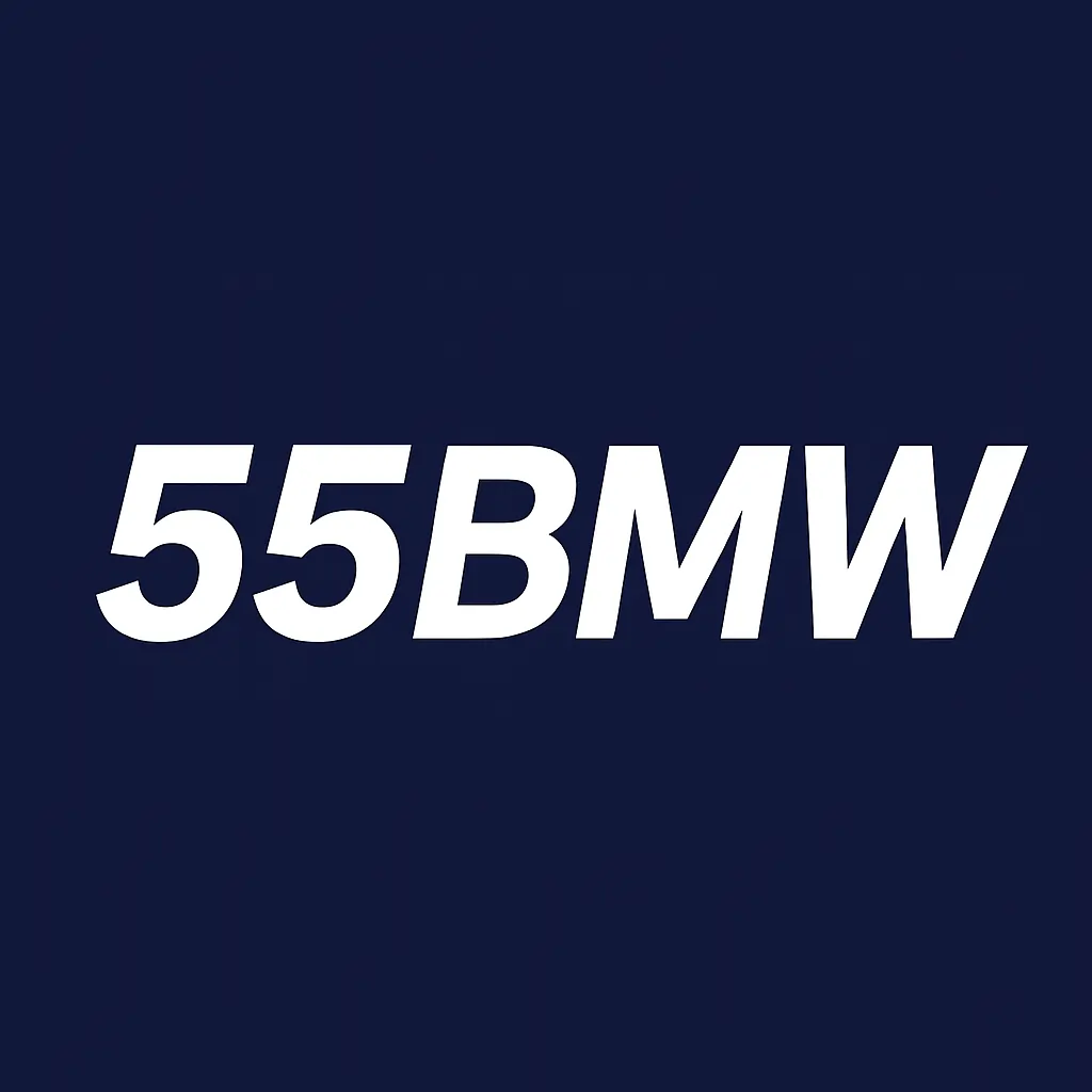 55BMW 1 55BMW logo in bold white text on a dark navy background.