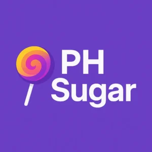 PH Sugar 1 PH Sugar logo featuring a colorful spiral lollipop icon beside bold white text on a vibrant purple background.