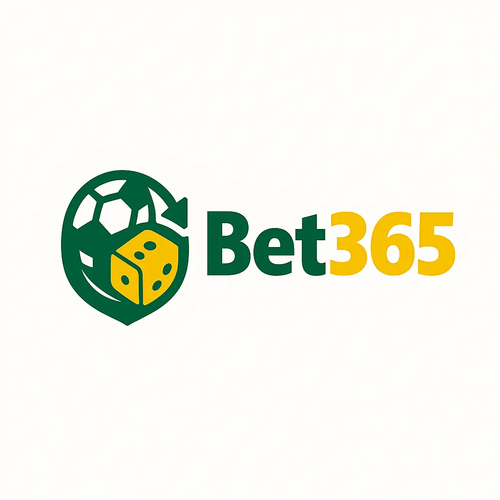 Bet365 1 Bet365 logo with green shield featuring a soccer ball and yellow dice, symbolizing sports betting and casino games, next to bold 'Bet365' text in green and yellow.